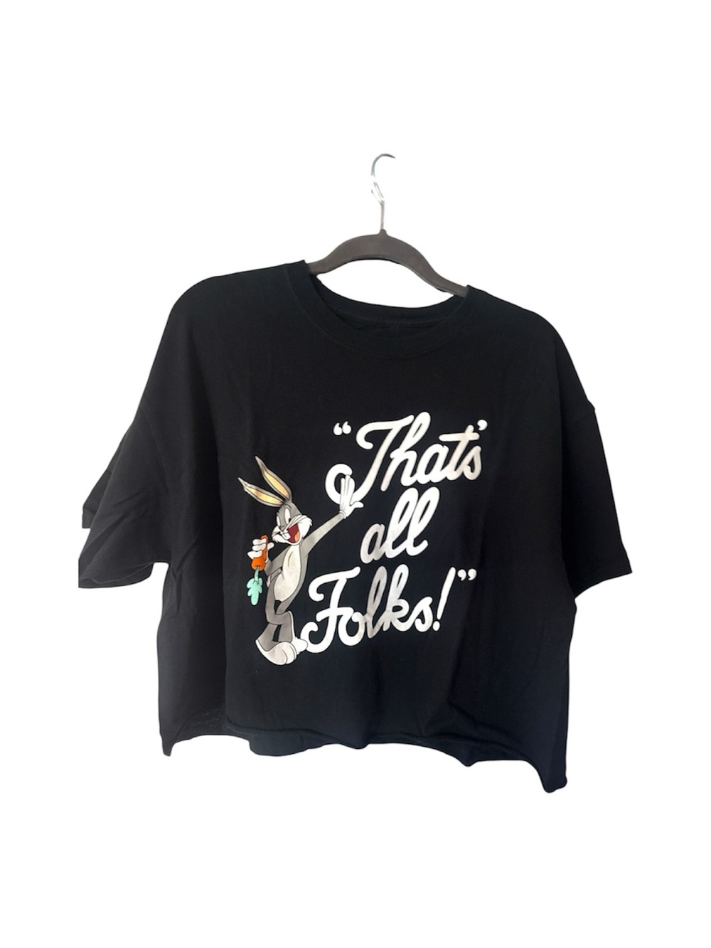 Warner Bros. Black Bugs Bunny "That's All Folks!" Crop Tee Shirt Top